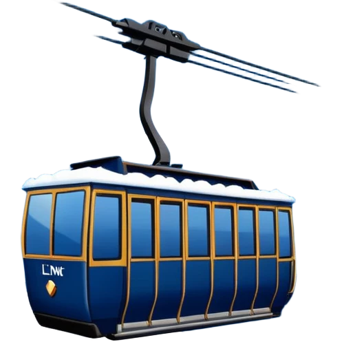 create a cablecar emoji in winter. make it navy dark blue. no yellow. and add the words in white: Lenk  emoji