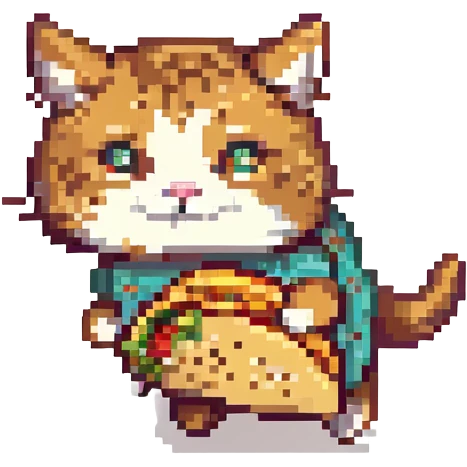 a taco cat running, dynamic pose, pixel art style, bright colors, cat facing right emoji