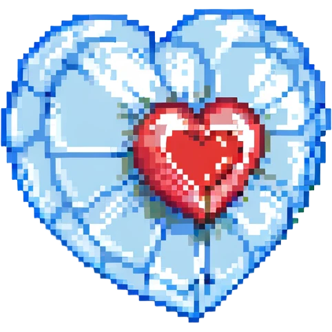 A transparent hologram of a red 3D heart with a bright blue star inside emoji