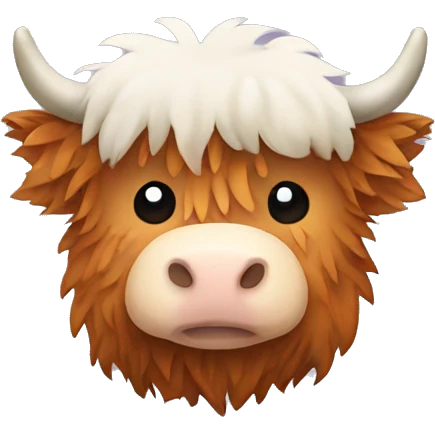 Cute fluffy highland cow eating emoji