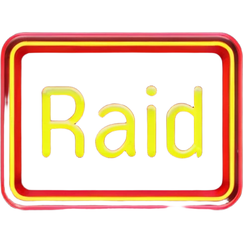  a rectangular neon sign that says RAID emoji