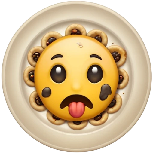 emoji-style icon of a dirty plate with leftover food, flies and a bad smell, unsanitary appearance, clear at small size, no text emoji