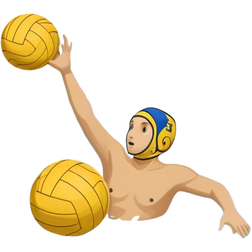 An icon featuring a yellow water polo ball floating on the water with goals in the background, inside a swimming pool. The design includes splashes and ripples, symbolizing the fast-paced action and strategy of water polo. Transparent background highlights. emoji