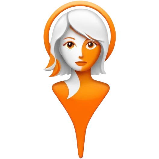 Orange location pin with white woman silhouette inside emoji