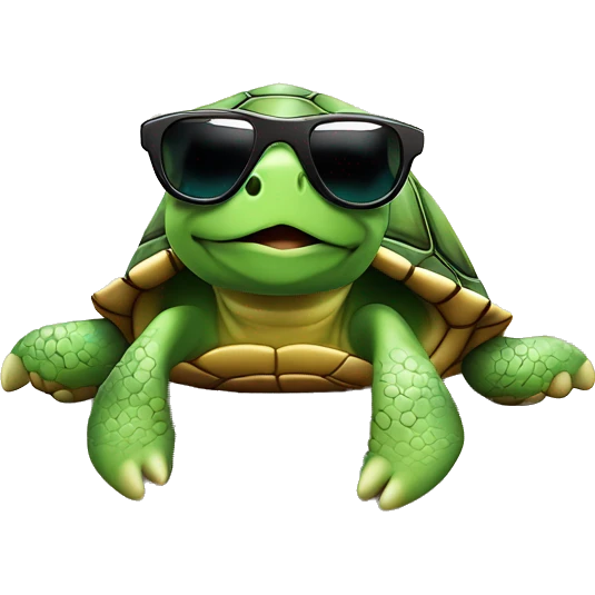 Turtle wearing sunglasses at the beach ￼ emoji