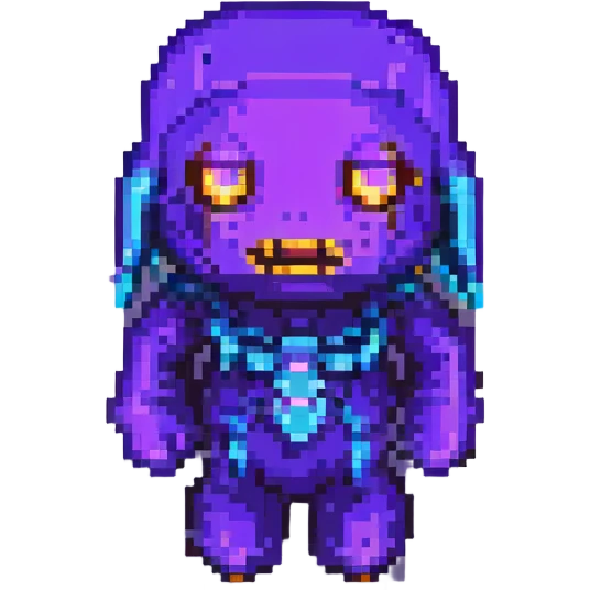 Add glowing eyes to Purple Guy from FNAF in pixel art style with no background. emoji