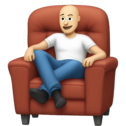 bald man on a comfy tv armchair with one sock half off their foot emoji