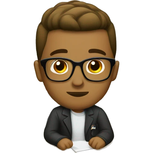 Brown student with a pompadour, glasses and a bald head. He is bored in the classroom. emoji