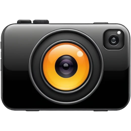 Minimalistic flat vector icon, iOS style, thin black contour on white background. Smartphone with a camera lens symbol. No text, no shadows.
 emoji