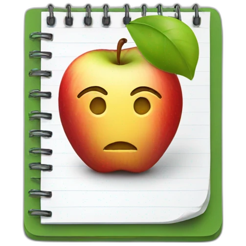 a notepad with an apple emoji