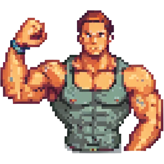 muscular arm flexing to show strength, simple and bold design, pixel art style emoji