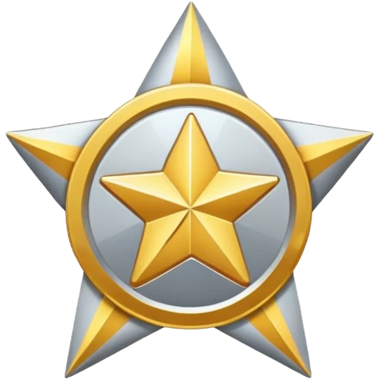 golden medal in star shape, golden, Silver center emoji