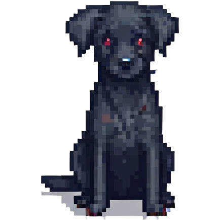 black dog, pixel art style, simple and blocky, sitting emoji