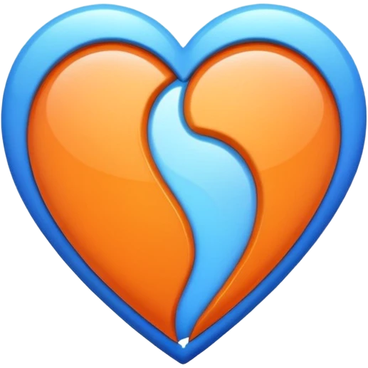 Half blue half orange heart split vertically emoji
