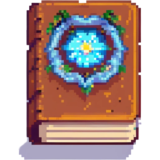 Add a magical glowing aura around the pixel art enchantment book, keep background transparent. emoji