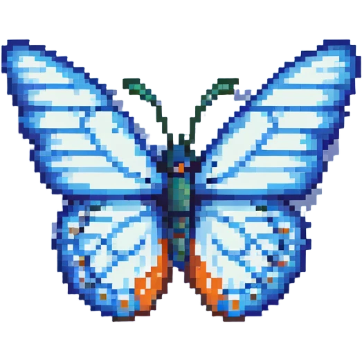 Blue butterfly with pixelated wings emoji