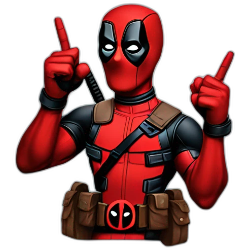 Deadpool with hand up and two finger winner emoji