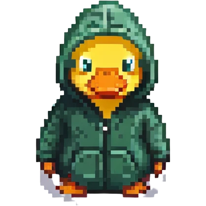 dark green rubber duck with tiny hoodie, hacker emoji