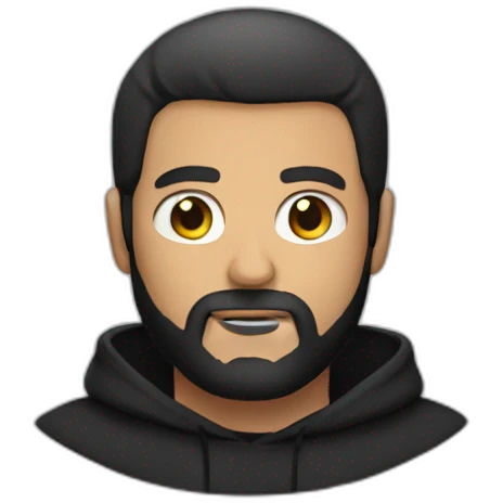 white bold man with black beard wearing a black hoodie emoji