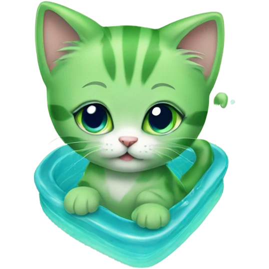 Green kitten in pool emoji