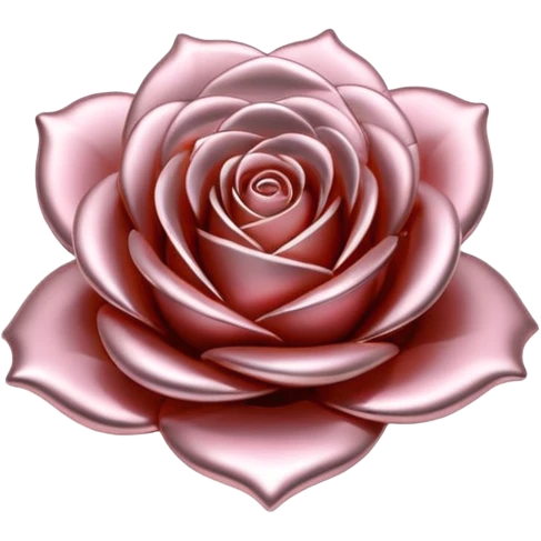 A rose emoji made of liquid silver metal, smooth metallic petals, reflective chrome surface, soft gradients, elegant shape, minimalistic iOS emoji style, centered, clean white background, realistic highlights, no text emoji
