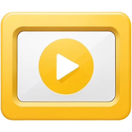 single yellow rectangular play button (video symbol), centered white play icon inside, flat vector style, clean minimal design, isolated on white background, no text, no watermark --ar 16:9 --v 6
 emoji