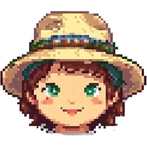 Anyme023 streamer wearing a Kaytan hat, pixel art style, joyful expression emoji