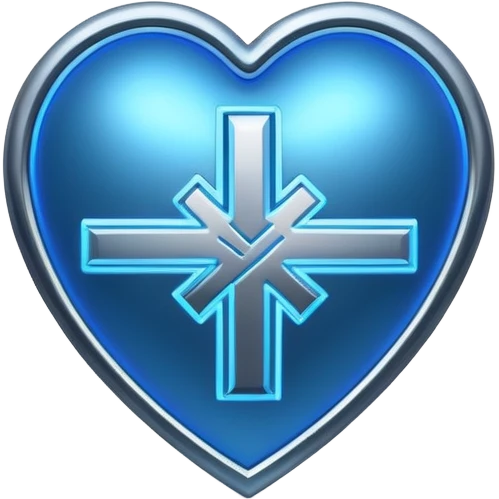 Futuristic premium medical AI logo emoji, sleek metallic heart or shield, ECG line forming stylized letters AI, neon blue and silver, 3D effect, glowing edges, minimal but bold, tech-savvy, high-tech healthcare branding, instantly recognizable, viral-ready, vector flat style with subtle shadows emoji