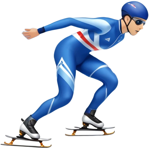 An icon showing a speed skater gliding on a professional oval ice track, captured in mid-motion with aerodynamic posture and sleek skates. The background features snowy mountains, flags, and a clear blue sky. Transparent background reflects the speed and elegance of the sport. emoji