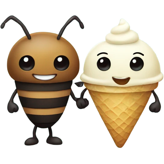 Ant and bee holding hands with ice cream emoji