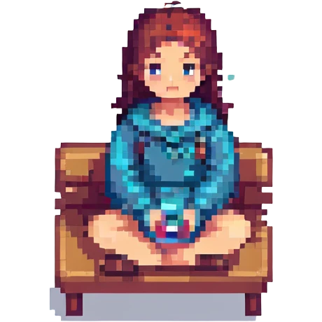 girl sitting on the marketplace, pixel art style emoji