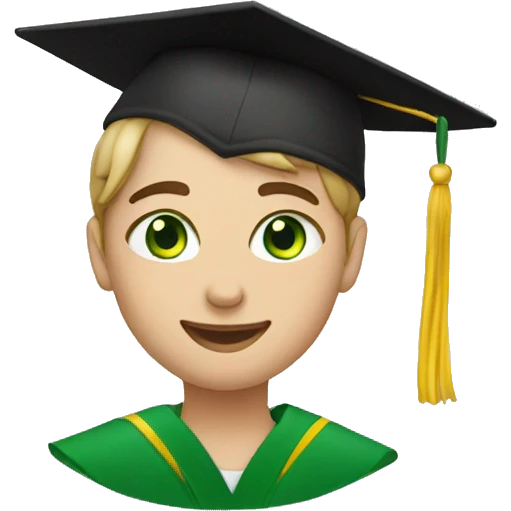 celebratory graduate with green eyes emoji