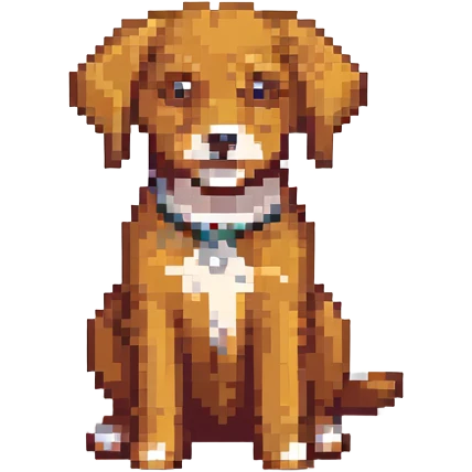cachorro caramelo vira-lata sentado com orelhas caídas pixel art emoji