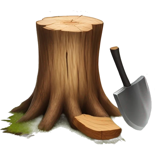 Realistic wood stump with axe chopping it emoji