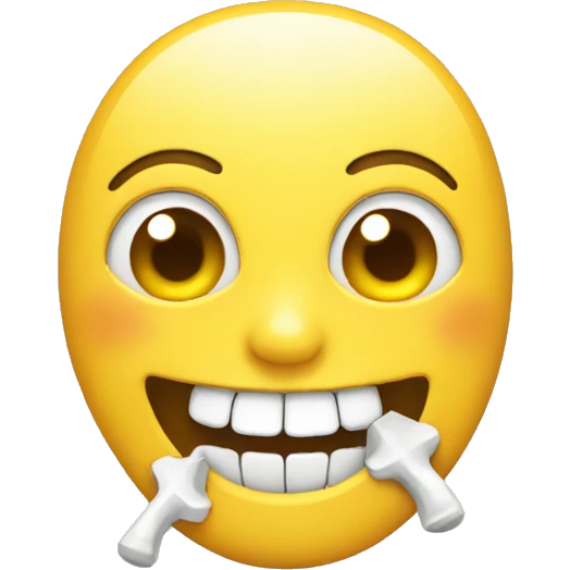 Yellow smile emoji with bone in mouth  emoji
