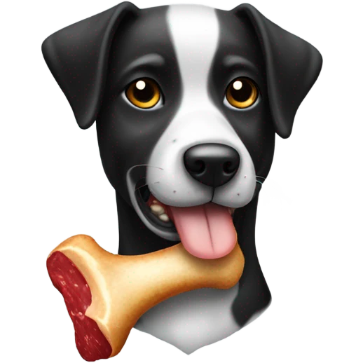 White and black Dog with steakbone emoji