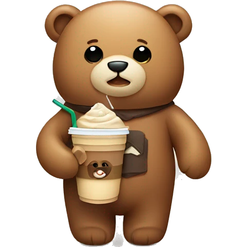 Teddy bear holding an iced coffee emoji
