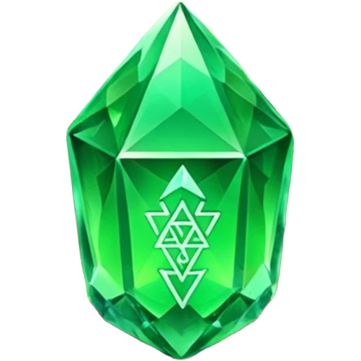 green crystal with runes in forest and flowers emoji