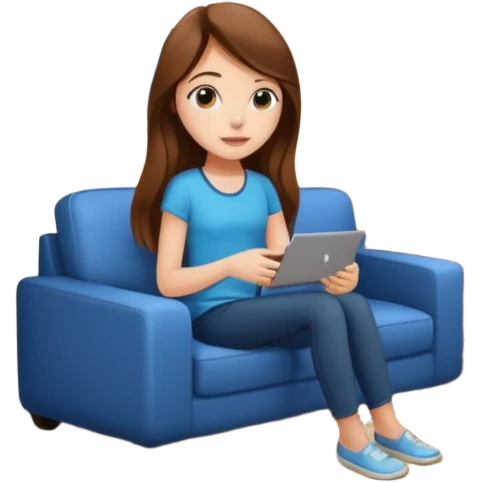 beautiful girl with long brown hair constructing new lounge room area with flat screen tv and couch emoji