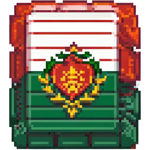 Tatarstan flag, pixel art style, green, white, and red stripes, golden emblem, blocky and retro, 8-bit aesthetic, vibrant pixel colors, national symbol, cultural heritage, simple and nostalgic emoji
