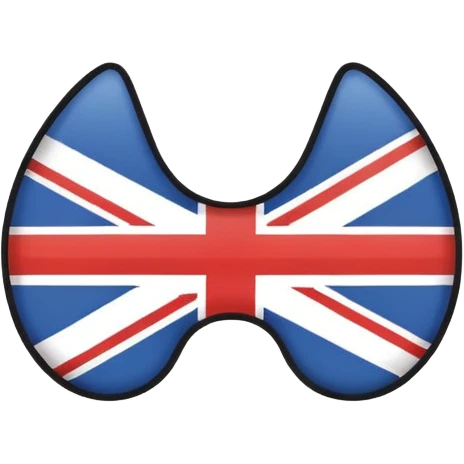 Minimalistic flat vector icon, iOS style, thin black contour on white background. Ear icon with sound waves and small UK/USA flag symbol. Clean, no text, no shadows emoji
