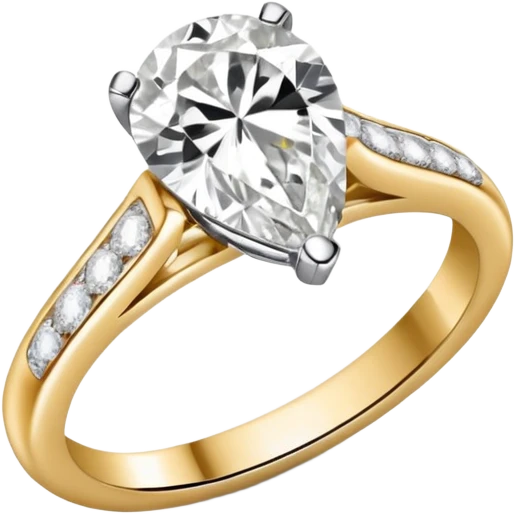Pear cut engagement ring with small gold band with diamonds  emoji
