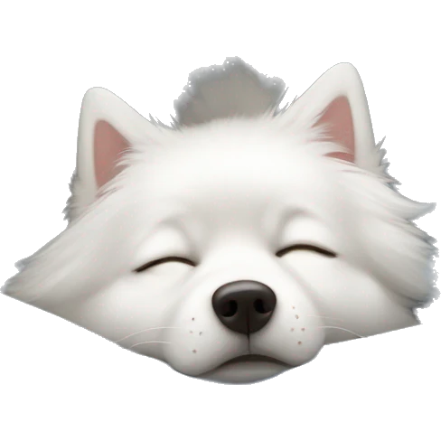 white spitz sleeping in bed emoji