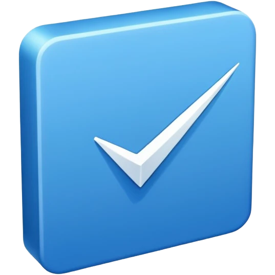 Make a symbol with a tilted blue colored square with a tick mark inside it in the middle. Make the edge of the square sharp. emoji