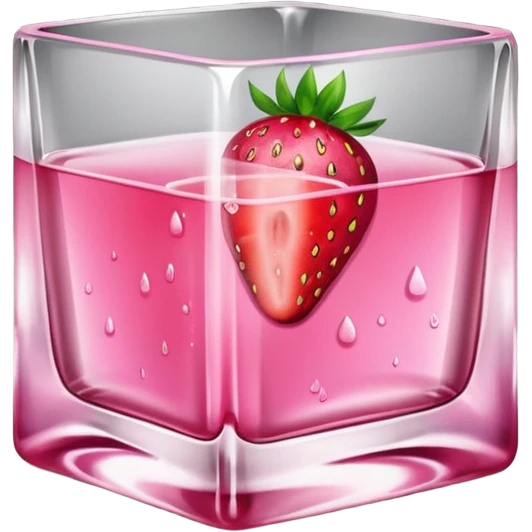 A glass square of mezcal pink and strawberry  emoji
