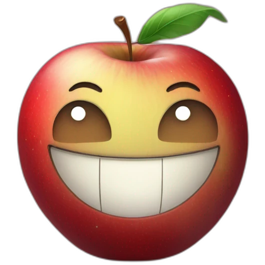 round apple planet with a cartoon smirking with big courageous eyes emoji
