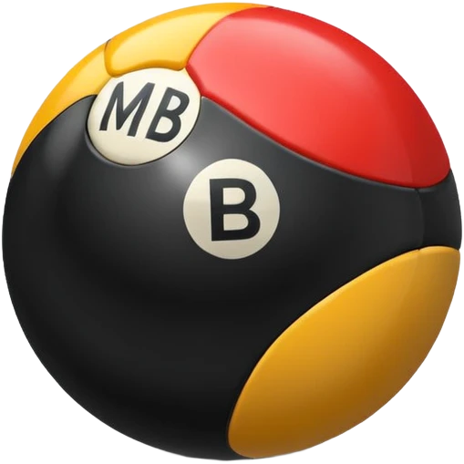 Pool ball back ball with the “MB” written on it. emoji