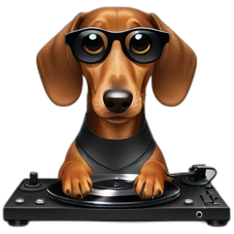 A dachshund DJing with vinyl records emoji