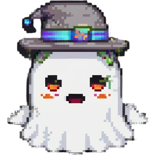 cartoon ghost emoji with a little hat emoji