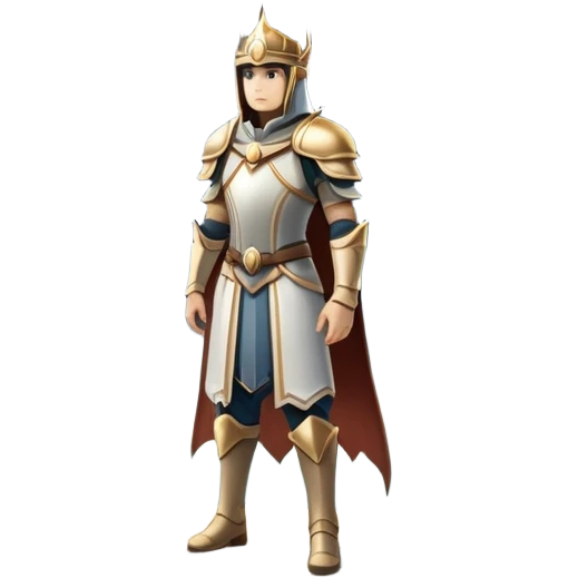 An icon featuring a hero with a closed visor, standing in a majestic, mystical landscape, inspired by RPGs like Elden Ring. The design includes a stunning, ethereal background with towering castles and distant mountains, symbolizing the adventure and mystery. Transparent background emoji